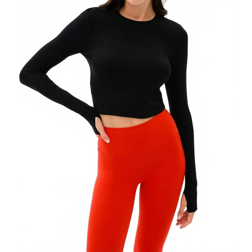 NEW SPLITS59 louise rib long sleeve crop tee in black